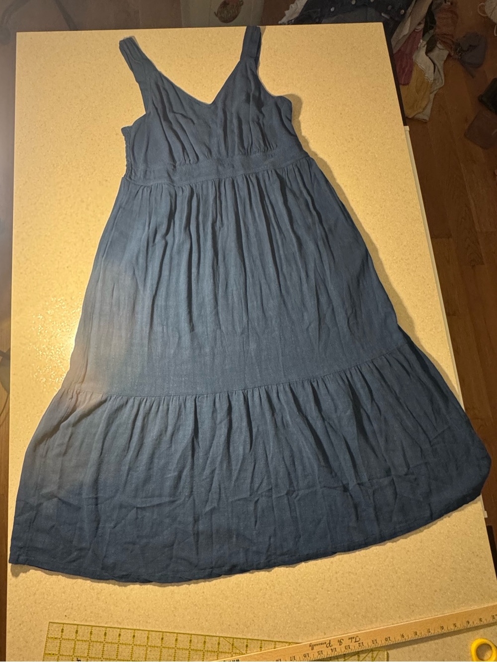 Lucky Brand Denim-Blue V-Neck Tiered Dress